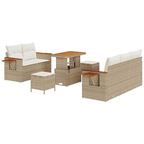 Set da giardino da 8 pezzi con cuscini beige in rattan poliestere, Set pranzo da giardino da 3 pezzi con cuscini beige in rattan poliestere - Foto 1