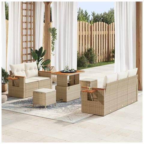 Set da giardino da 8 pezzi con cuscini beige in rattan poliestere, Set pranzo da giardino da 3 pezzi con cuscini beige in rattan poliestere - Foto 2