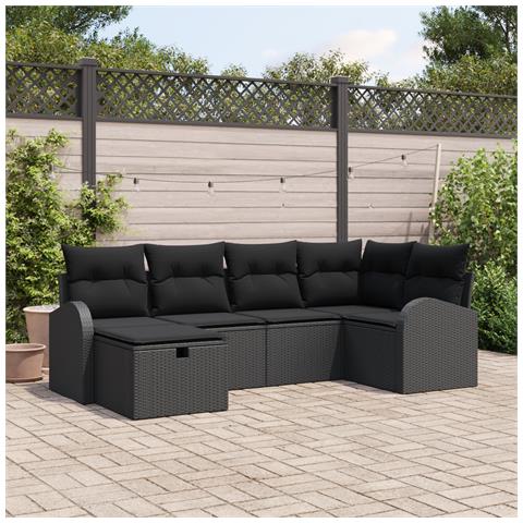 Set di Divani da Giardino con Cuscini Nero Polyrattan - Foto 2