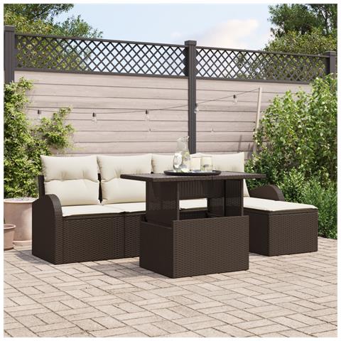Set Divano da Giardino 6 Pezzi con Cuscini Marrone Rattan Polimerico - Foto 2