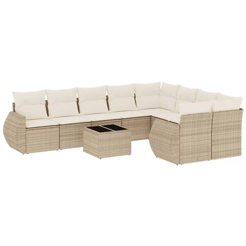 Set Divano da Giardino 10 pz con Cuscini Beige in Polyrattan - Foto 1