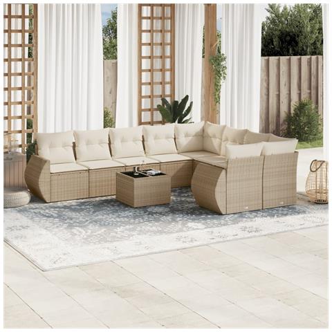 Set Divano da Giardino 10 pz con Cuscini Beige in Polyrattan - Foto 2