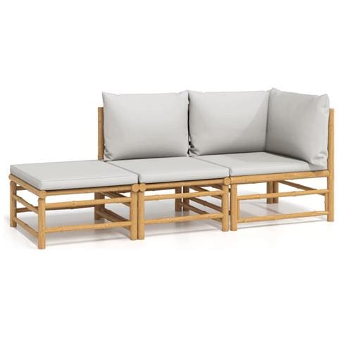Set Salotto da Giardino 3pz con Cuscini Grigio Chiaro Bambù - Foto 1