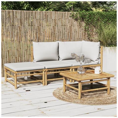 Set Salotto da Giardino 3pz con Cuscini Grigio Chiaro Bambù - Foto 2
