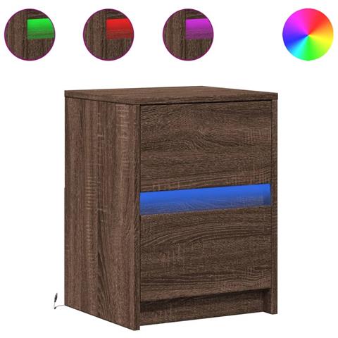 Comodino con Luci LED Rovere Marrone in Legno Multistrato - Foto 1