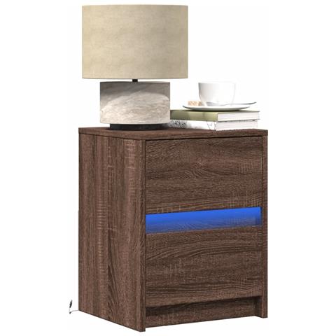 Comodino con Luci LED Rovere Marrone in Legno Multistrato - Foto 2