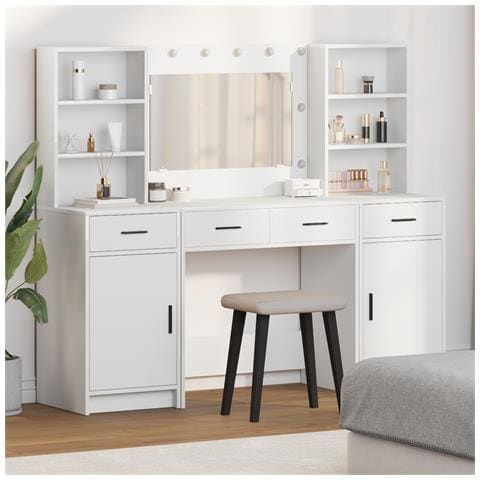 Set da toeletta 3 pezzi in legno ingegnerizzato bianco - Foto 2