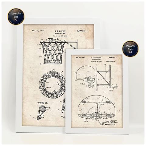 Set Di 6 Stampe Poster Con Brevetti Di Basket Poster Con Immagini Di Brevetti Retrò Design D'interni In Stile Vintage A3 & A4 Cornice Bianca - Foto 6