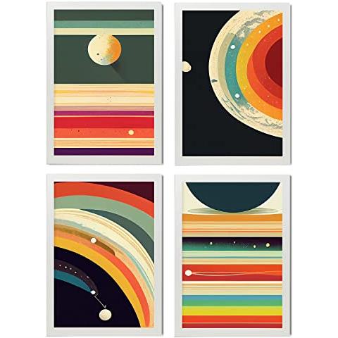 Set Di 4 Stampe Miraggio Posters In Arte Astratta Illustrazioni E Manifesti Di Galassie Artistiche Moderne E A Colori Per L'interior Cornice Bianca A4 - Foto 1