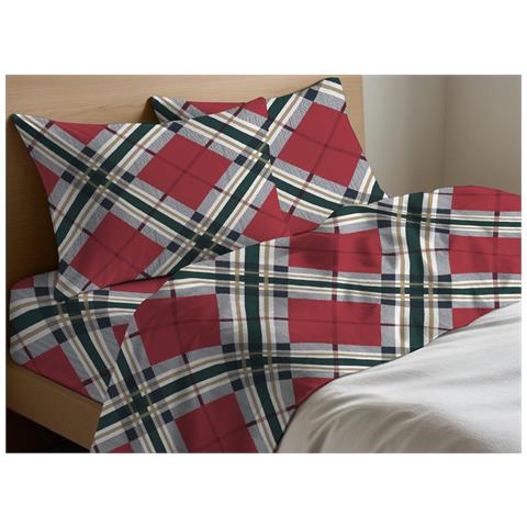 Completo Lenzuola Letto In 100% Cotone Disegno Tartan Singolo Tartan - Foto 1