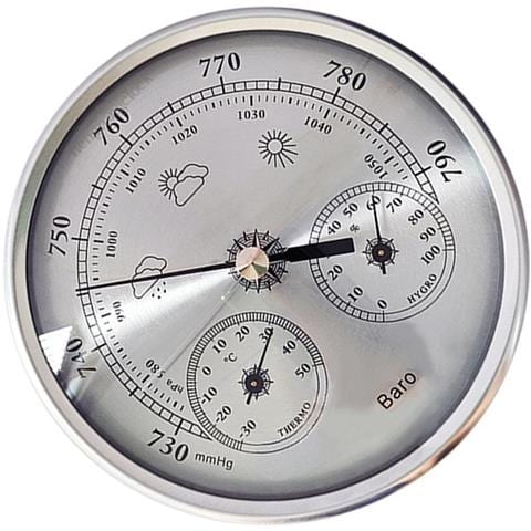 Barometro Analogico Da 130 Mm Con Termometro E Igrometro - Stazione Meteo 3 In 1 Silver - Foto 2