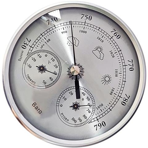 Barometro Analogico Da 130 Mm Con Termometro E Igrometro - Stazione Meteo 3 In 1 Silver - Foto 4