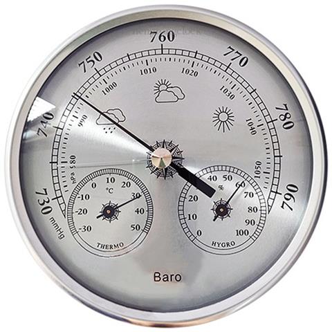 Barometro Analogico Da 130 Mm Con Termometro E Igrometro - Stazione Meteo 3 In 1 Silver - Foto 1