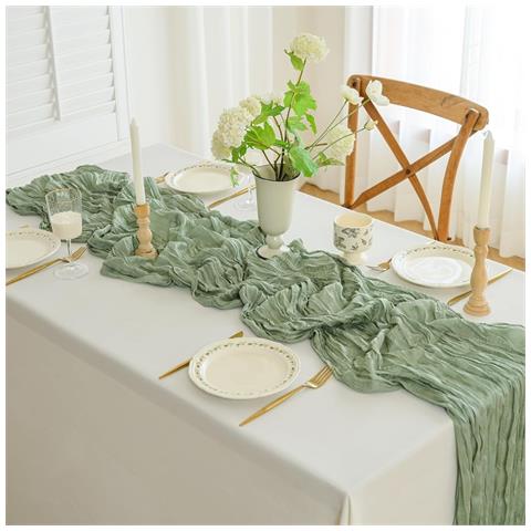 Runner Da Tavolo In Poliestere Con Tessuto Arricciato - 90cm X 300cm - Decorazione Per Feste E Matrimoni Green - Foto 2