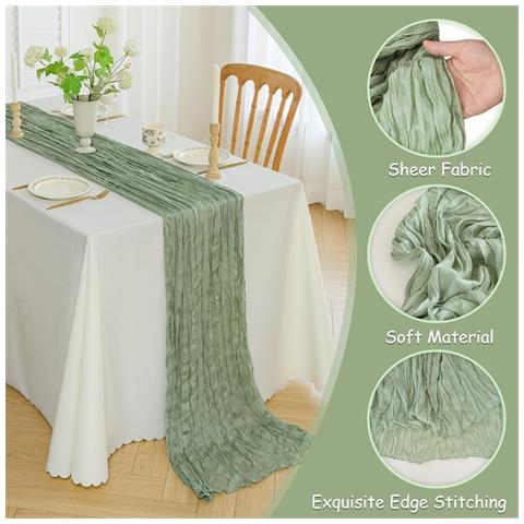 Runner Da Tavolo In Poliestere Con Tessuto Arricciato - 90cm X 300cm - Decorazione Per Feste E Matrimoni Green - Foto 7