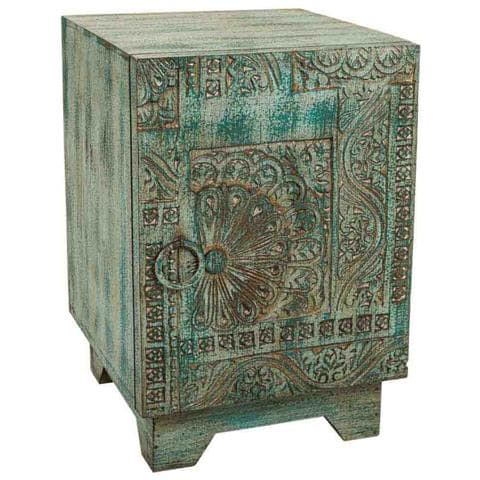 Comodino Da Caffè In Legno Intagliato A Mano, Blu, 37x40x56h Cm - Foto 1