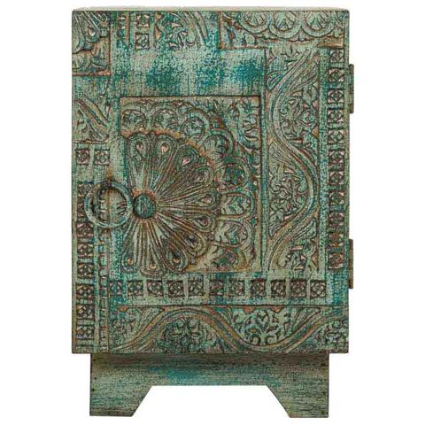 Comodino Da Caffè In Legno Intagliato A Mano, Blu, 37x40x56h Cm - Foto 2