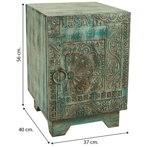 Comodino Da Caffè In Legno Intagliato A Mano, Blu, 37x40x56h Cm - Foto 6
