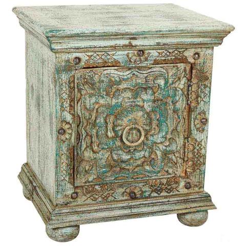 Comodino In Legno Intagliato Verde 50x40x59 - Foto 1