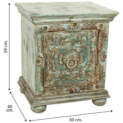 Comodino In Legno Intagliato Verde 50x40x59 - Foto 6