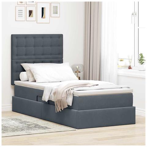 Letto con contenitore e LED Grigio scuro 90 x 190 cm Velluto - Foto 2