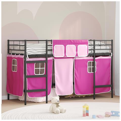 Struttura del Letto Loft per Bambini con Tendine Nero e rosa - Foto 2