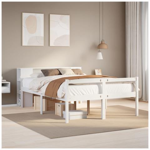 Letto Libreria senza Materasso Bianco 120x190 cm Legno di Pino - Foto 2