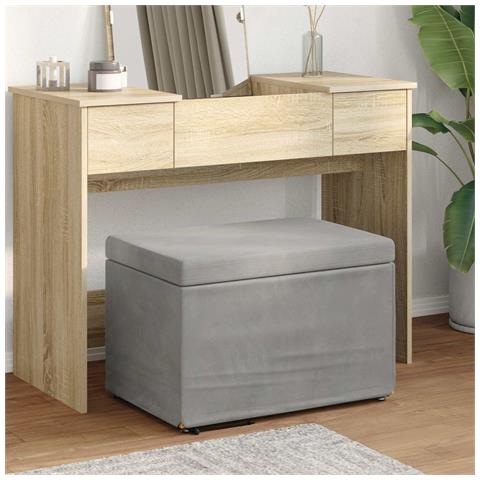 Pouf Grigio chiaro Velluto e Legno Ingegnerizzato - Foto 2