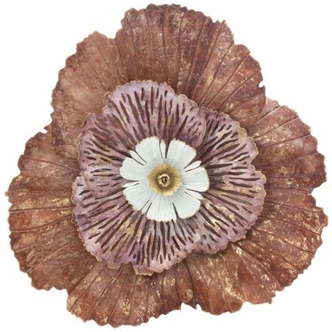 Pannello Decorativo Da Parete Bunga A Forma Di Fiore In Ferro Rosa E Marrone 73x72 Cm - Foto 1