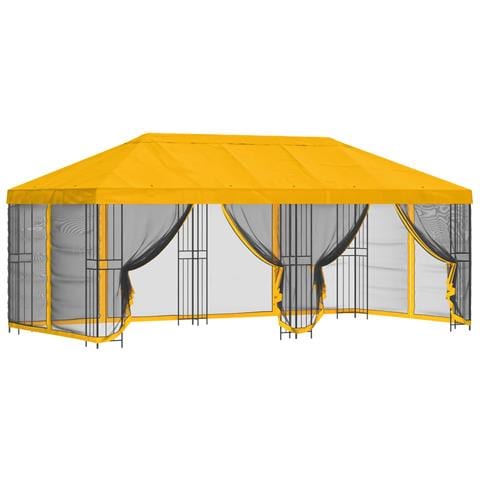 Gazebo con pareti laterali 6 x 3 m Giallo Poliestere e Acciaio - Foto 1