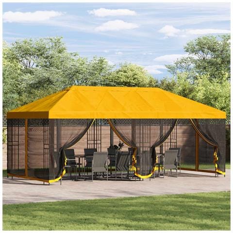 Gazebo con pareti laterali 6 x 3 m Giallo Poliestere e Acciaio - Foto 2