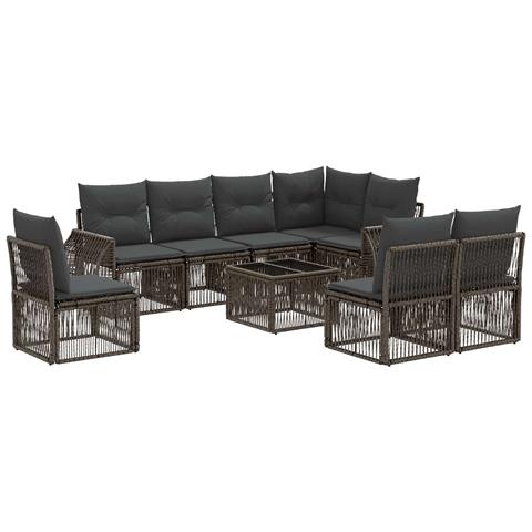 Set Divano da Giardino 9 pcs Grigio e Grigio Scuro polyrattan - Foto 1