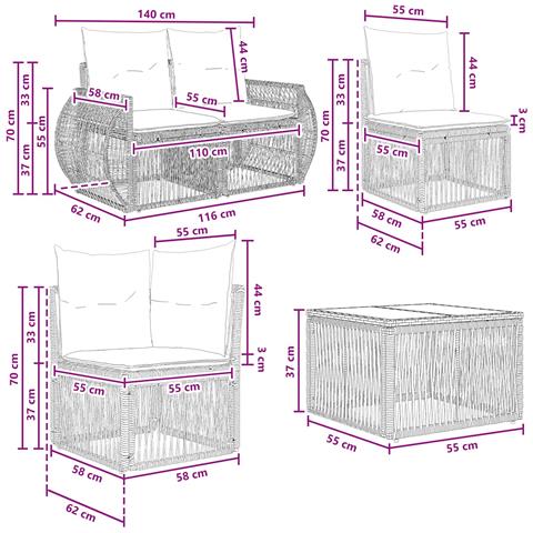 Set Divano da Giardino 9 pcs Grigio e Grigio Scuro polyrattan - Foto 9