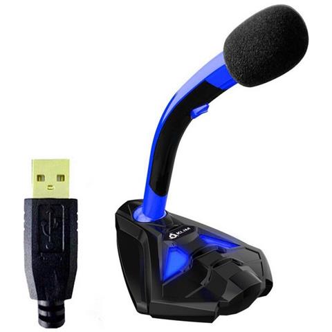 Microfono Klim Desktop Usb Con Stand Per Computer Laptop Pc - Microfono Gaming Videogiochi Ps4 (blu)  - Foto 1