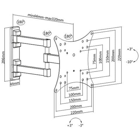 ICA-LCD 2923E - Supporto a Muro per TV LED LCD 23-42'' Inclinabile 3 Snodi Nero - Foto 2