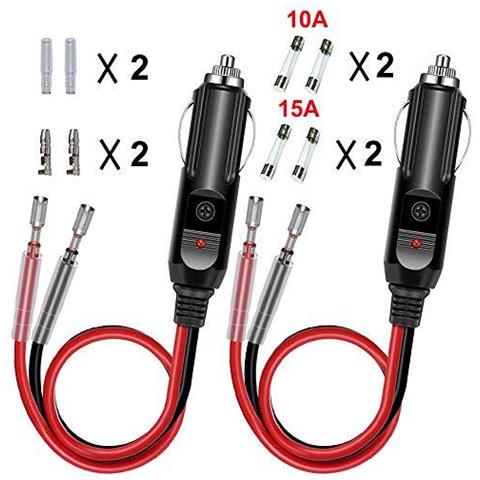 2 Car Pack 12v Sostituzione Accendisigari Spina Maschio Con Cavi 10a Fusibile Di Protezione Con La Luce Del Led Cavo Di Prolunga Plug Cigar Zoccolo Femmina Per Moto Auto Trattore - Foto 1