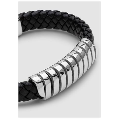 Bracciale in Pelle per Uomo, ""Helix"", 17cm, Argento - Foto 2