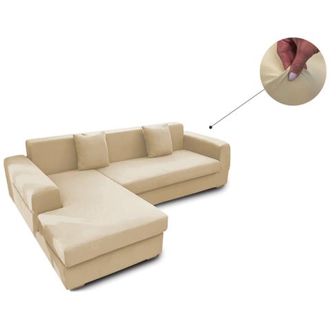 Copridivano Antimacchia Elasticizzato Penisola Componibile Tinta Unita Modello Perfetto 2+3 Panna - Foto 10