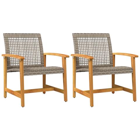 Sedie Da Giardino 2pz Grigie In Polyrattan E Legno Di Acacia - Foto 2