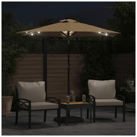 Ombrellone Giardino Con Led Palo Acciaio Tortora 225x225x212 Cm - Foto 3