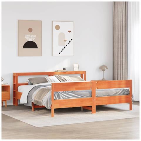 Letto Senza Materasso Marrone Cera 180x200 Cm In Legno Di Pino - Foto 1