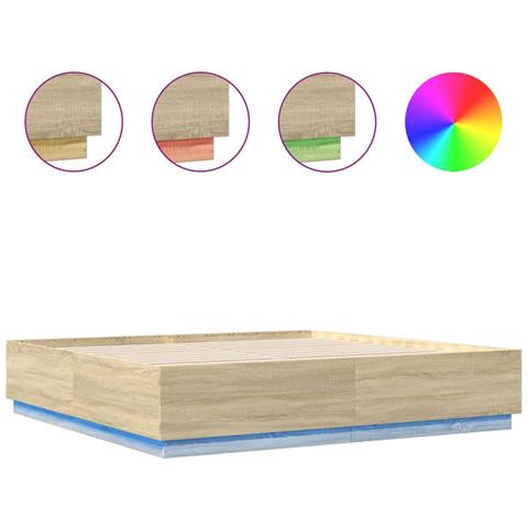 Giroletto Cassetti Luci Led Sonoma 200x200 Cm Legno Multistrato - Foto 2