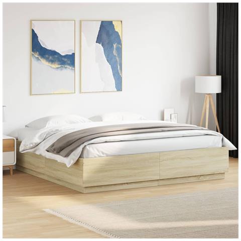 Giroletto Cassetti Luci Led Sonoma 200x200 Cm Legno Multistrato - Foto 1