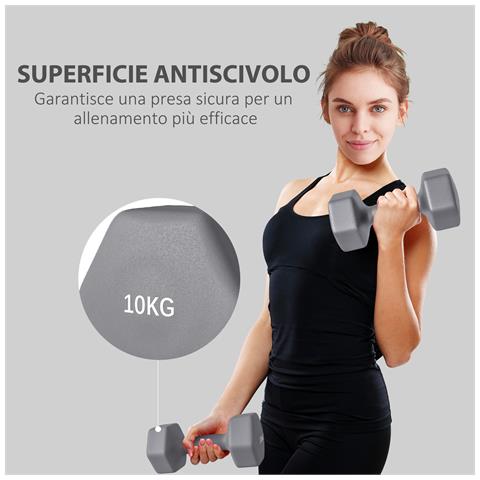 Set 2 Manubri Esagonali da 2x10 kg in Metallo e Plastica con Impugnatura Antiscivolo, 26x12x12 cm, Grigio - Foto 2