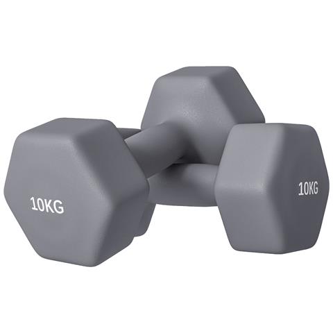 Set 2 Manubri Esagonali da 2x10 kg in Metallo e Plastica con Impugnatura Antiscivolo, 26x12x12 cm, Grigio - Foto 1