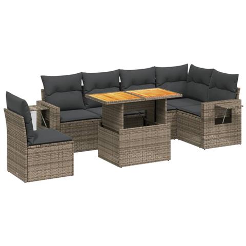 Set Divani Da Giardino 7 Pz Con Cuscini Grigio In Polyrattan - Foto 2