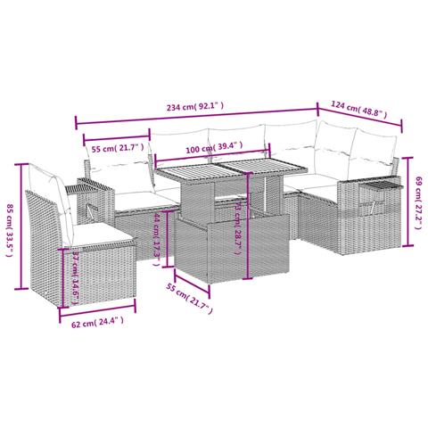 Set Divani Da Giardino 7 Pz Con Cuscini Grigio In Polyrattan - Foto 3