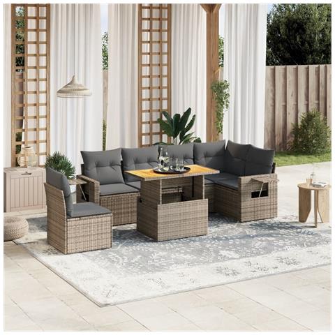 Set Divani Da Giardino 7 Pz Con Cuscini Grigio In Polyrattan - Foto 1