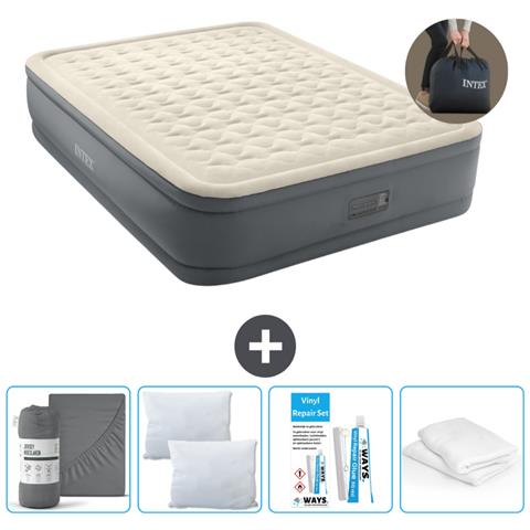 Set Materassino Gonfiabile - 203x152x46 Cm - Grigio - Include Accessori Coordinati - Foto 1