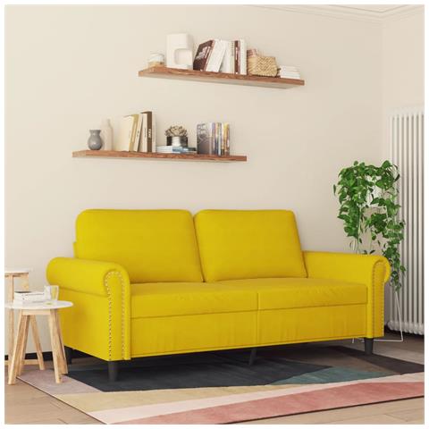 Divano A 2 Posti Giallo 140 Cm In Velluto - Foto 2